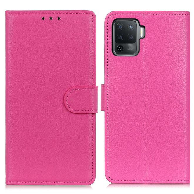 Oppo A94 Handy Hülle - Litchi Leder Bookcover Series - rosa