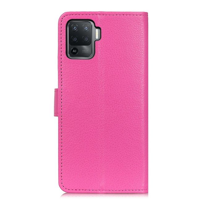Oppo A94 Handy Hülle - Litchi Leder Bookcover Series - rosa