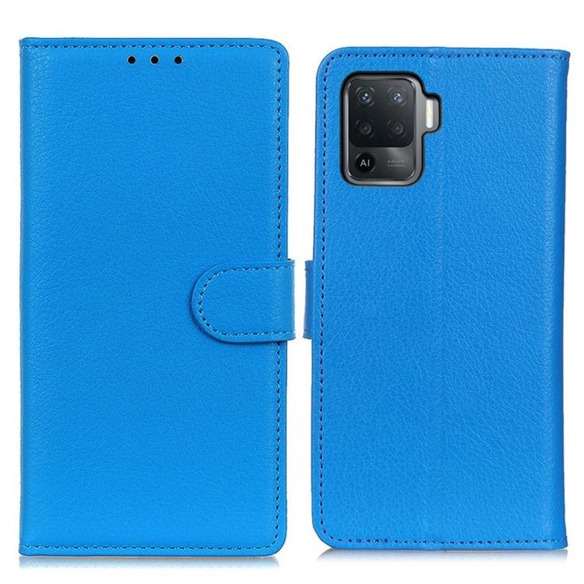 Oppo A94 Handy Hülle - Litchi Leder Bookcover Series - blau