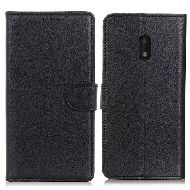 Nokia C1 Plus Handy Hülle - Litchi Leder Bookcover Series - schwarz