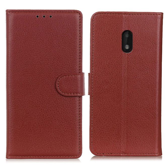 Nokia C1 Plus Handy Hülle - Litchi Leder Bookcover Series - braun