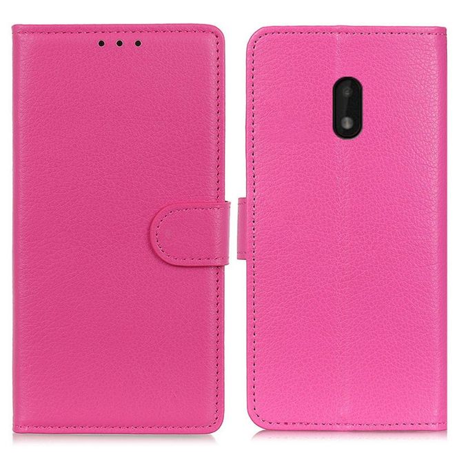 Nokia C1 Plus Handy Hülle - Litchi Leder Bookcover Series - rosa