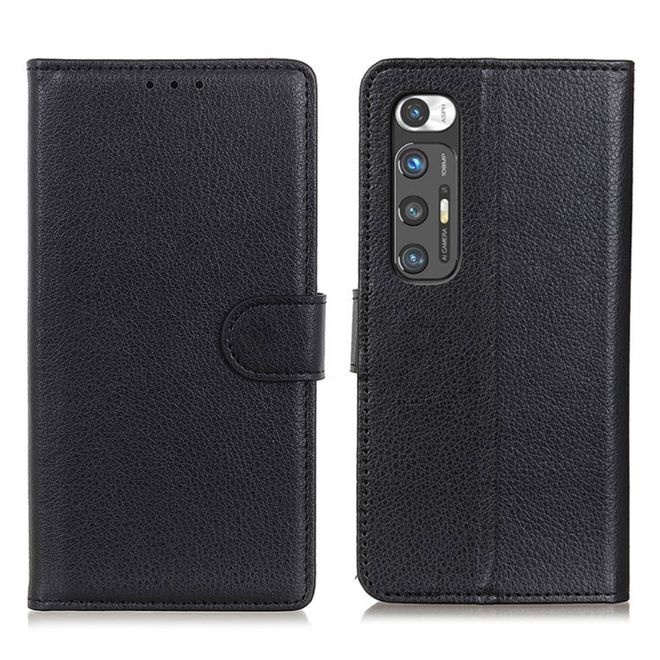 Xiaomi Mi 10S Handy Hülle - Litchi Leder Bookcover Series - schwarz