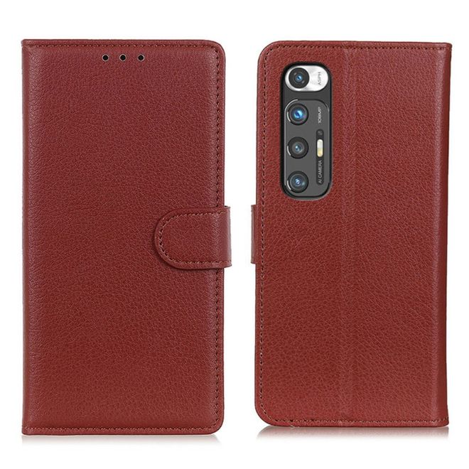 Xiaomi Mi 10S Handy Hülle - Litchi Leder Bookcover Series - braun