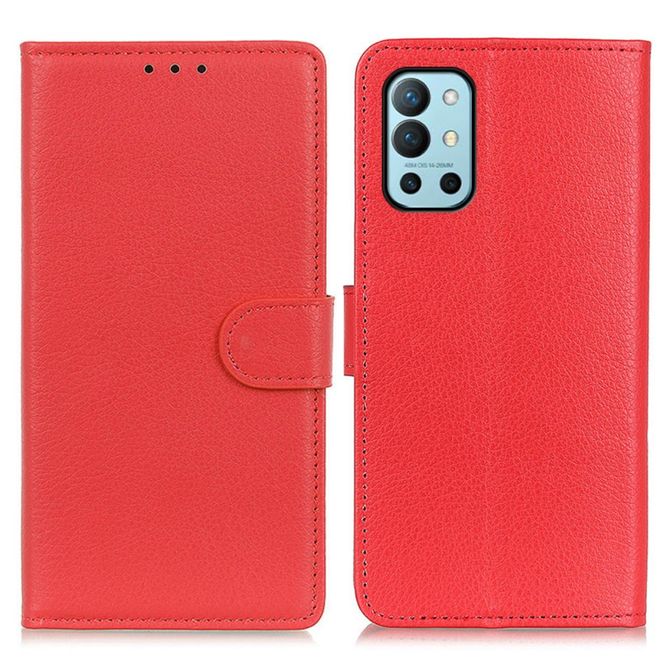 OnePlus 9R Handy Hülle - Litchi Leder Bookcover Series - rot