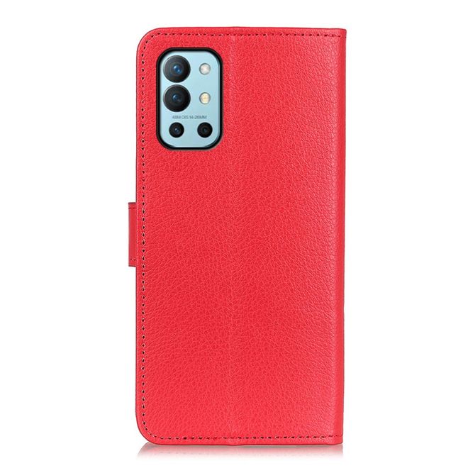 OnePlus 9R Handy Hülle - Litchi Leder Bookcover Series - rot
