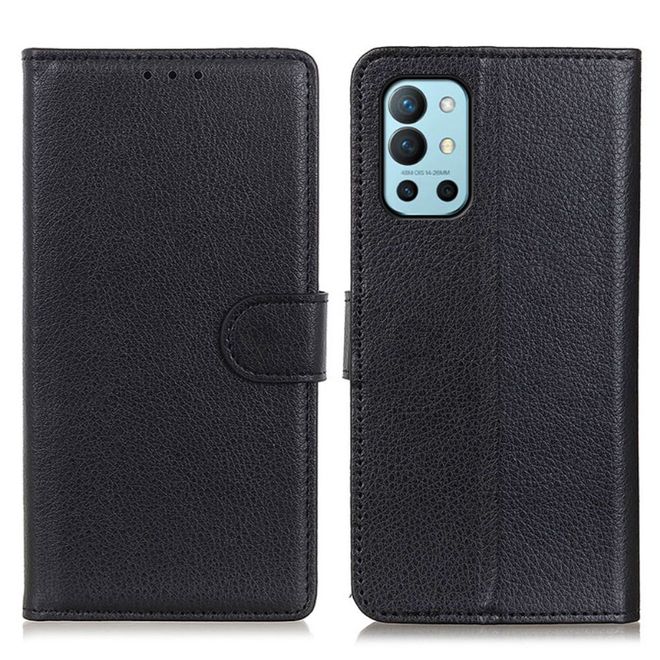 OnePlus 9R Handy Hülle - Litchi Leder Bookcover Series - schwarz