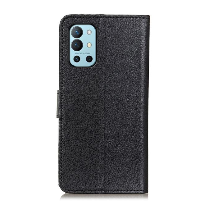 OnePlus 9R Handy Hülle - Litchi Leder Bookcover Series - schwarz