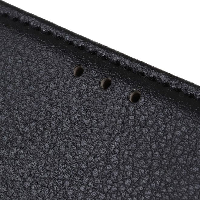 OnePlus 9R Handy Hülle - Litchi Leder Bookcover Series - schwarz