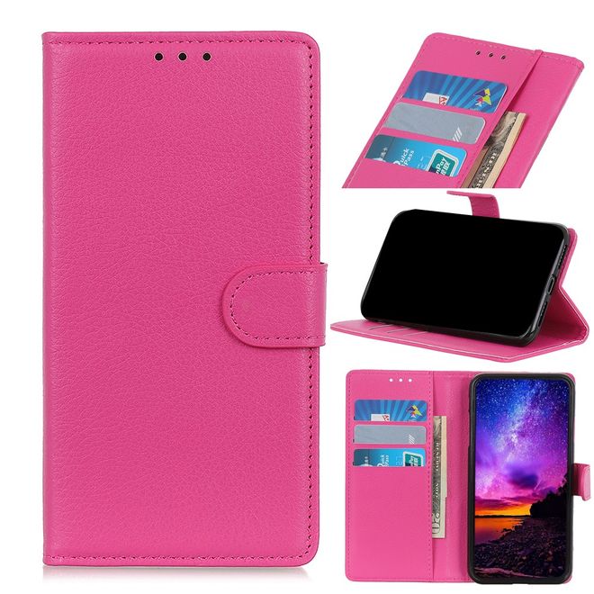 OnePlus 9R Handy Hülle - Litchi Leder Bookcover Series - rosa