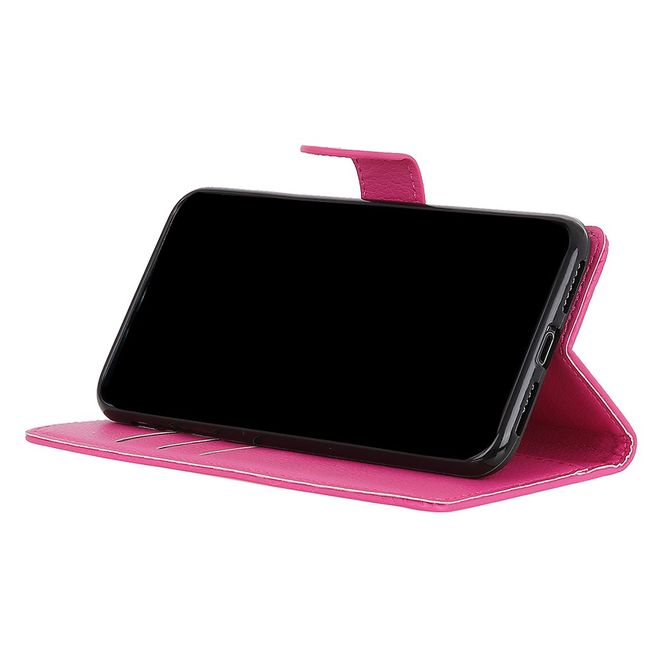 OnePlus 9R Handy Hülle - Litchi Leder Bookcover Series - rosa