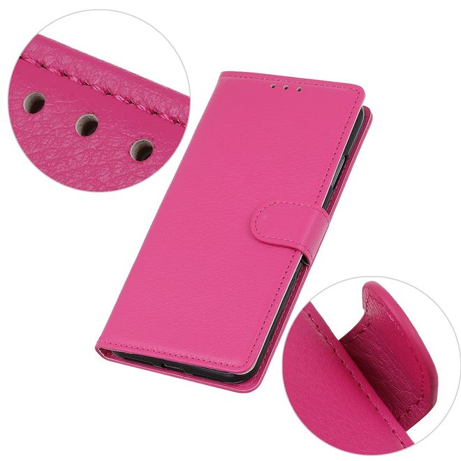 OnePlus 9R Handy Hülle - Litchi Leder Bookcover Series - rosa