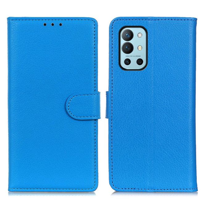 OnePlus 9R Handy Hülle - Litchi Leder Bookcover Series - blau