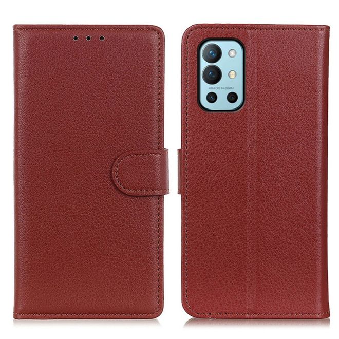 OnePlus 9R Handy Hülle - Litchi Leder Bookcover Series - braun