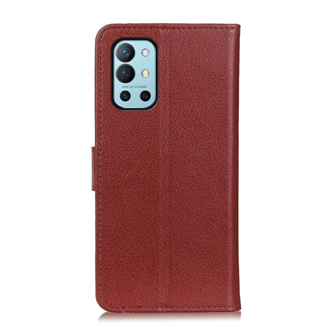 OnePlus 9R Handy Hülle - Litchi Leder Bookcover Series - braun