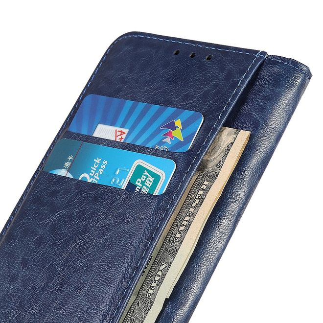 OnePlus 9R Handy Hülle - Crazy Horse V Leder Bookcover Series - blau
