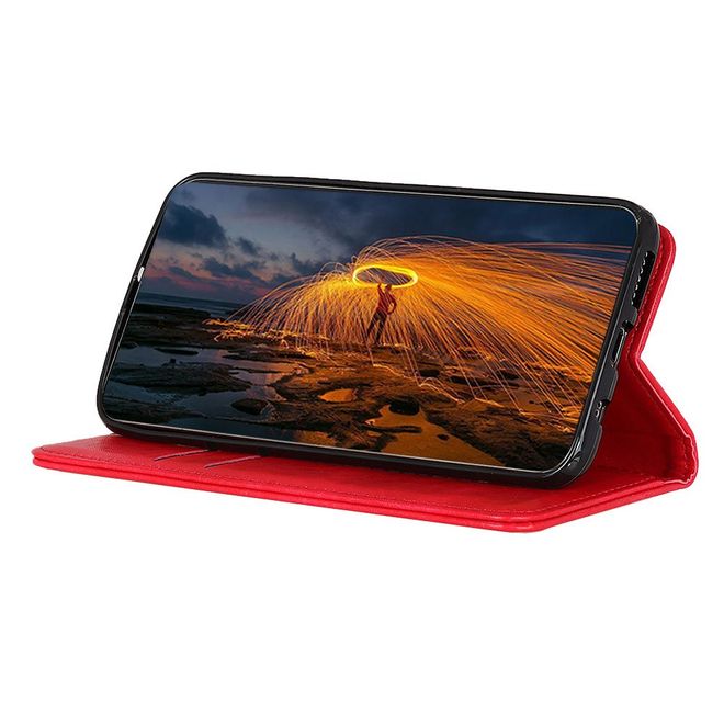 OnePlus 9R Handy Hülle - Crazy Horse V Leder Bookcover Series - rot