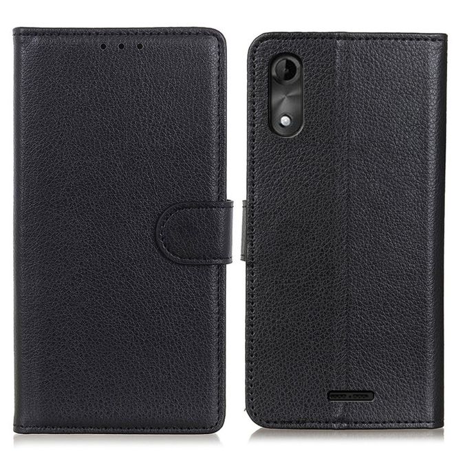 Wiko Y51 Handy Hülle - Litchi Leder Bookcover Series - schwarz