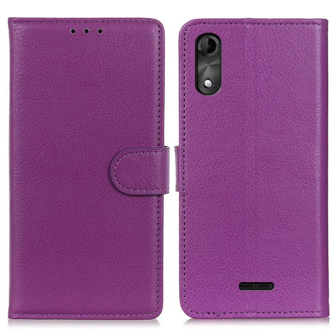 Wiko Y51 Handy Hülle - Litchi Leder Bookcover Series - purpur