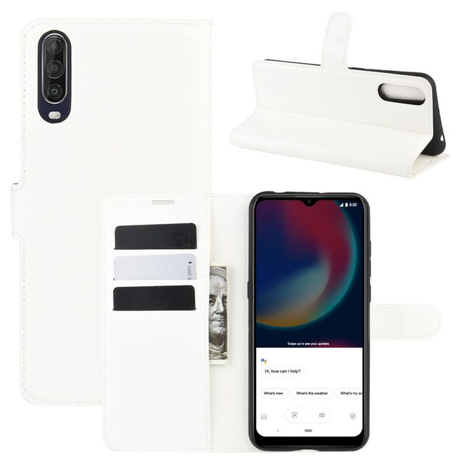 Wiko View 4 / View 4 Lite Handy Hülle - Litchi Leder Bookcover Series - weiss