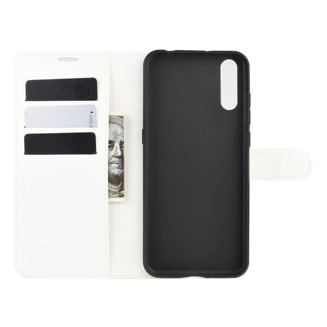 Wiko View 4 / View 4 Lite Handy Hülle - Litchi Leder Bookcover Series - weiss