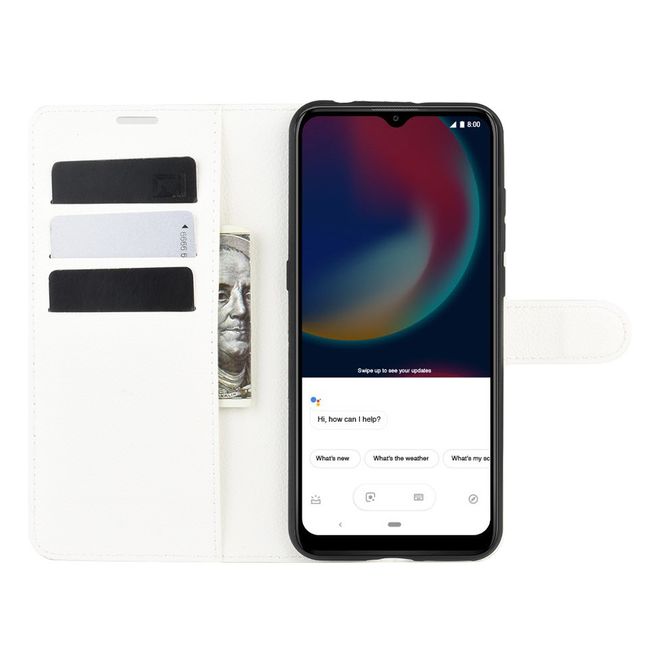 Wiko View 4 / View 4 Lite Handy Hülle - Litchi Leder Bookcover Series - weiss