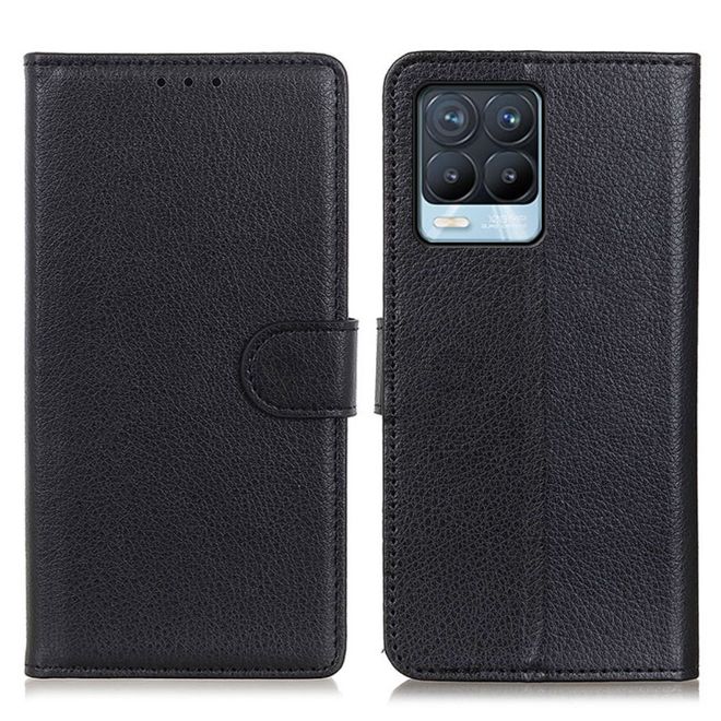 Oppo Realme 8 Pro / 8 Handy Hülle - Litchi Leder Bookcover Series - schwarz
