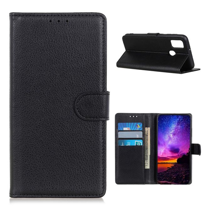 Wiko View 5 / View 5 Plus Handy Hülle - Litchi Leder Bookcover Series - schwarz