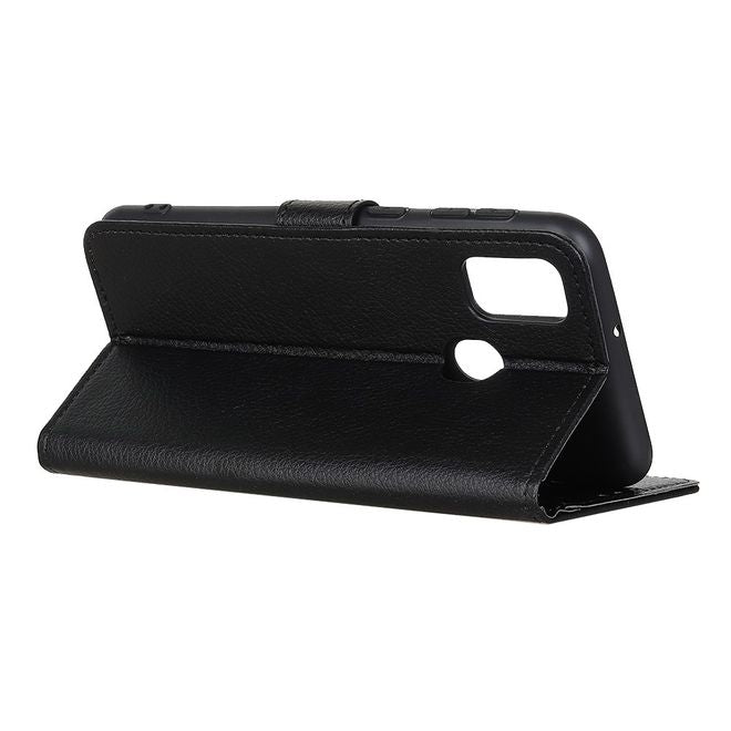 Wiko View 5 / View 5 Plus Handy Hülle - Litchi Leder Bookcover Series - schwarz