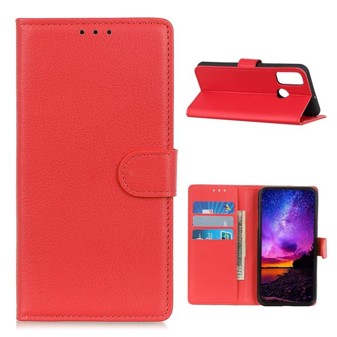 Wiko View 5 / View 5 Plus Handy Hülle - Litchi Leder Bookcover Series - rot