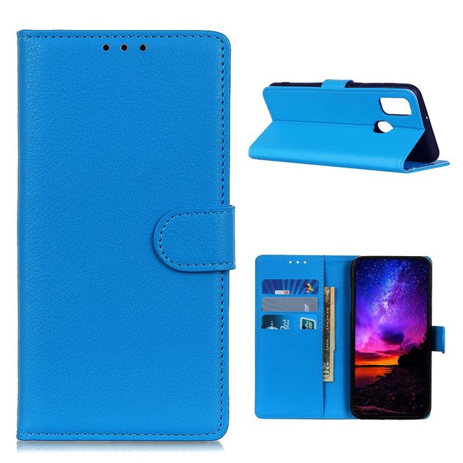 Wiko View 5 / View 5 Plus Handy Hülle - Litchi Leder Bookcover Series - blau