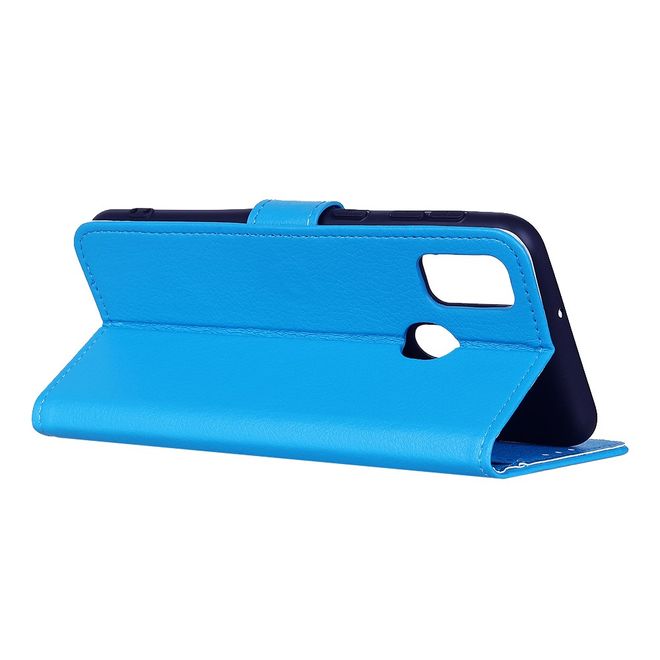 Wiko View 5 / View 5 Plus Handy Hülle - Litchi Leder Bookcover Series - blau