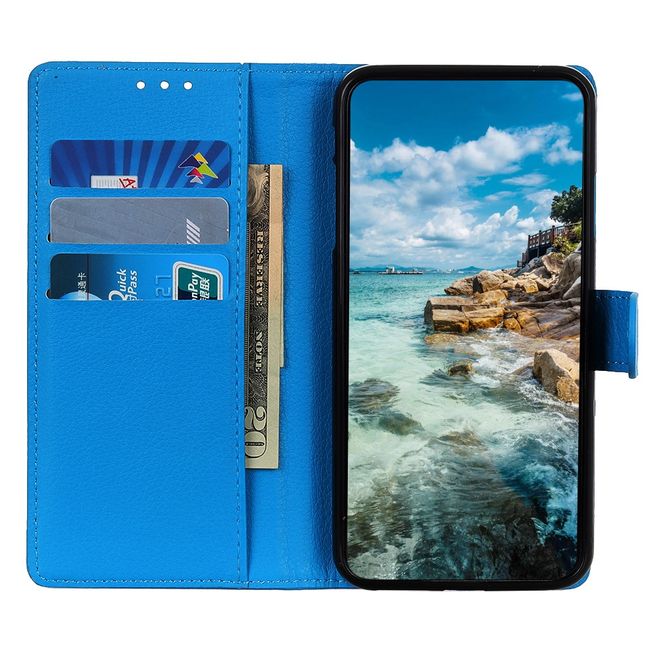 Nokia G10 / G20 Handy Hülle - Litchi Leder Bookcover Series - blau