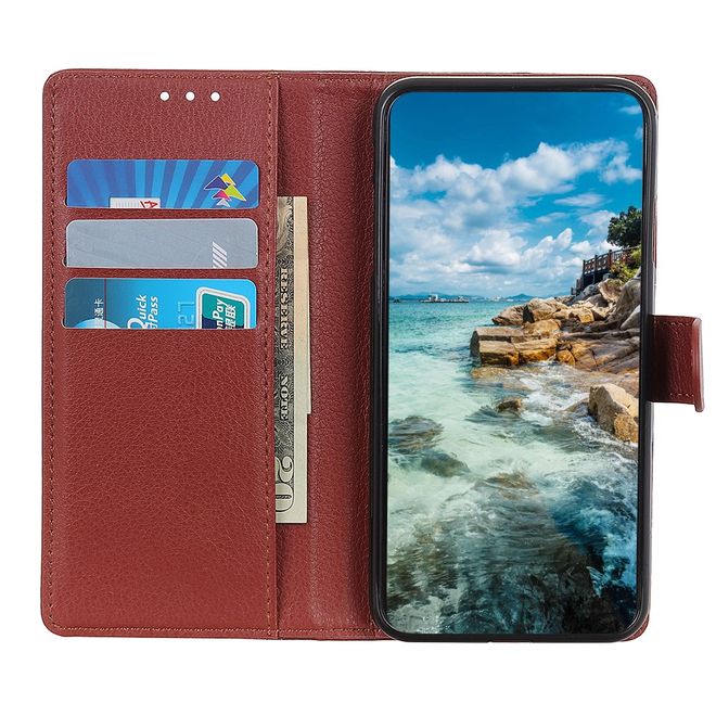 Nokia G10 / G20 Handy Hülle - Litchi Leder Bookcover Series - braun