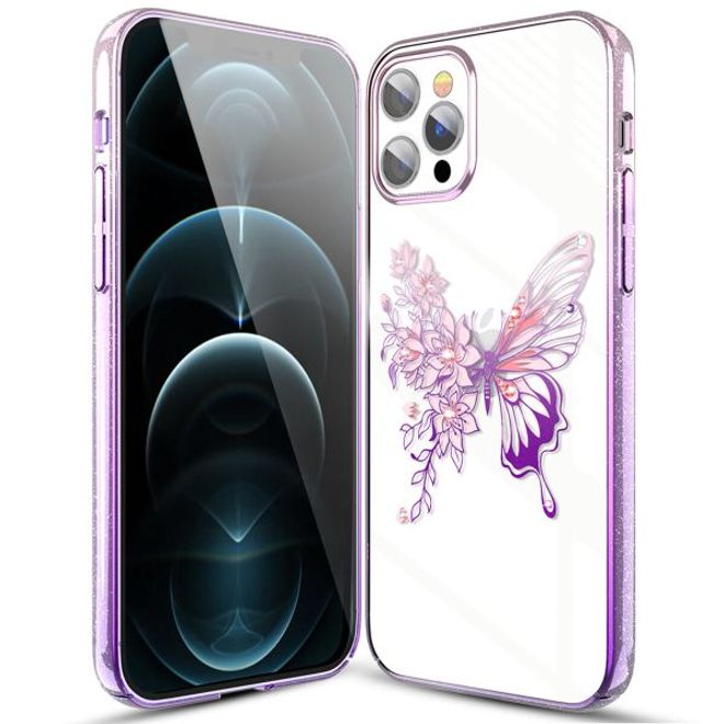 Kingxbar - iPhone 12 Pro Max Schutzhülle - Case mit Swarovski Kristallen - Butterfly Series - lila