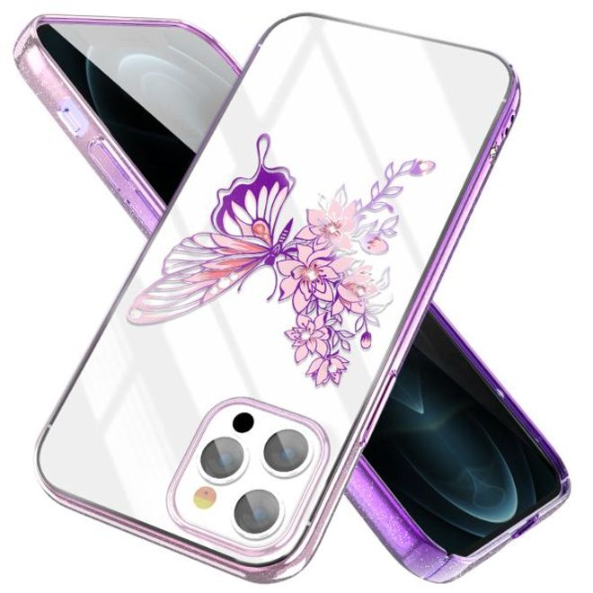 Kingxbar - iPhone 12 Pro Max Schutzhülle - Case mit Swarovski Kristallen - Butterfly Series - lila