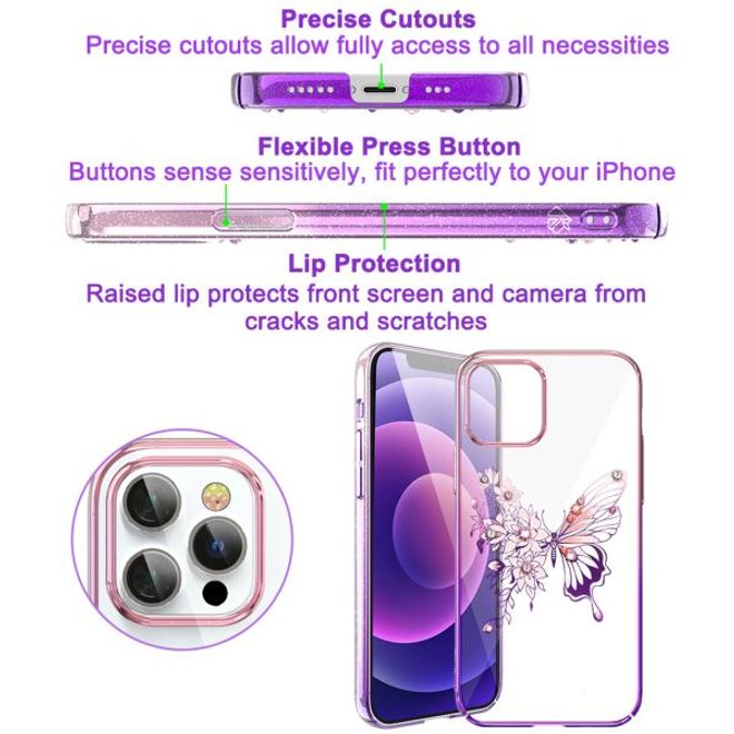 Kingxbar - iPhone 12 Pro Max Schutzhülle - Case mit Swarovski Kristallen - Butterfly Series - lila