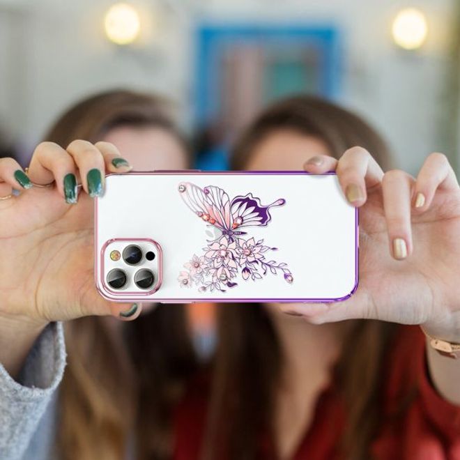 Kingxbar - iPhone 12 Pro Max Schutzhülle - Case mit Swarovski Kristallen - Butterfly Series - lila