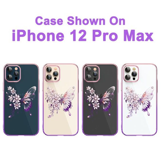 Kingxbar - iPhone 12 Pro Max Schutzhülle - Case mit Swarovski Kristallen - Butterfly Series - lila