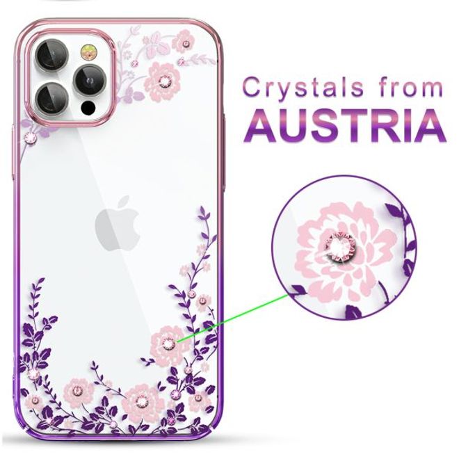 Kingxbar - iPhone 12 Pro Max Schutzhülle - Case mit Swarovski Kristallen - Flora Series - lila