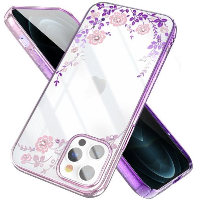 Kingxbar - iPhone 12 Pro Max Schutzhülle - Case mit Swarovski Kristallen - Flora Series - lila