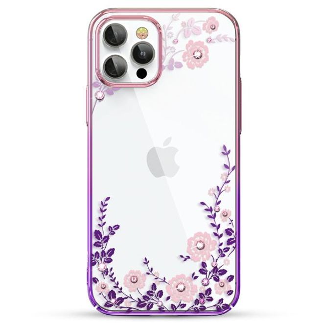 Kingxbar - iPhone 12 Pro Max Schutzhülle - Case mit Swarovski Kristallen - Flora Series - lila