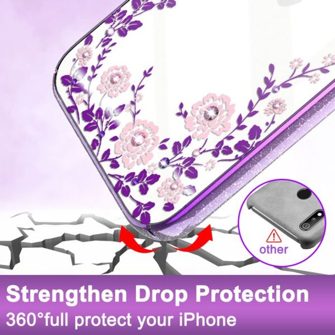 Kingxbar - iPhone 12 Pro Max Schutzhülle - Case mit Swarovski Kristallen - Flora Series - lila