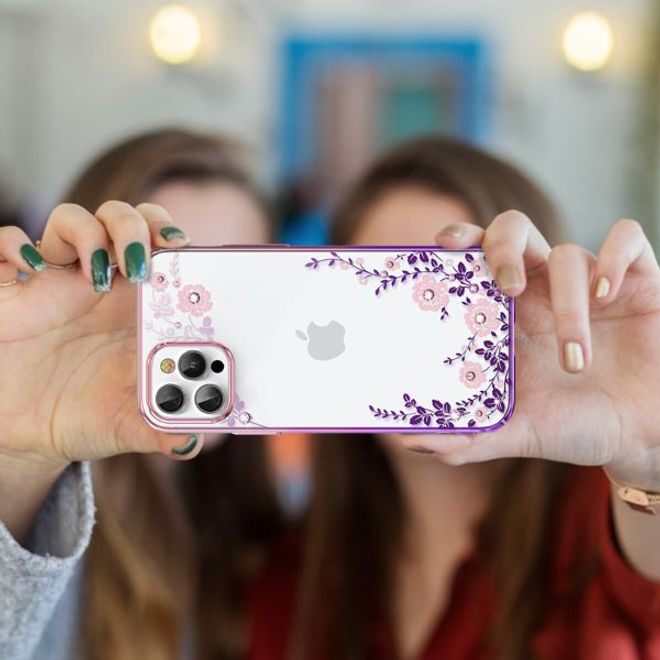 Kingxbar - iPhone 12 Pro Max Schutzhülle - Case mit Swarovski Kristallen - Flora Series - lila