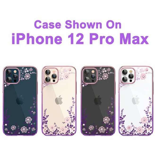 Kingxbar - iPhone 12 Pro Max Schutzhülle - Case mit Swarovski Kristallen - Flora Series - lila