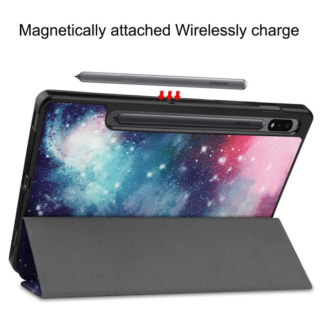 Samsung Galaxy Tab S7 Hülle - Dreifach faltbares Case aus Leder - Weltall