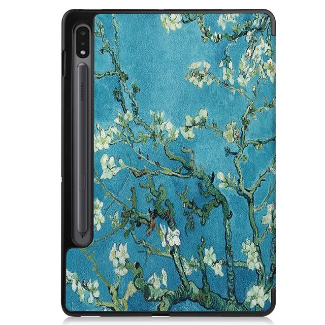 Samsung Galaxy Tab S7 Hülle - Dreifach faltbares Case aus Leder - Baum mit Blüten