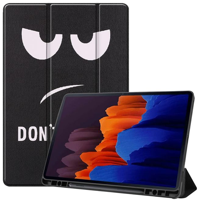 Samsung Galaxy Tab S7+ Hülle - Dreifach faltbares Case aus Leder - fieses Smiley