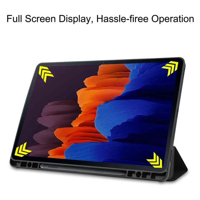 Samsung Galaxy Tab S7+ Hülle - Dreifach faltbares Case aus Leder - fieses Smiley