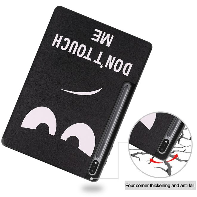 Samsung Galaxy Tab S7+ Hülle - Dreifach faltbares Case aus Leder - fieses Smiley